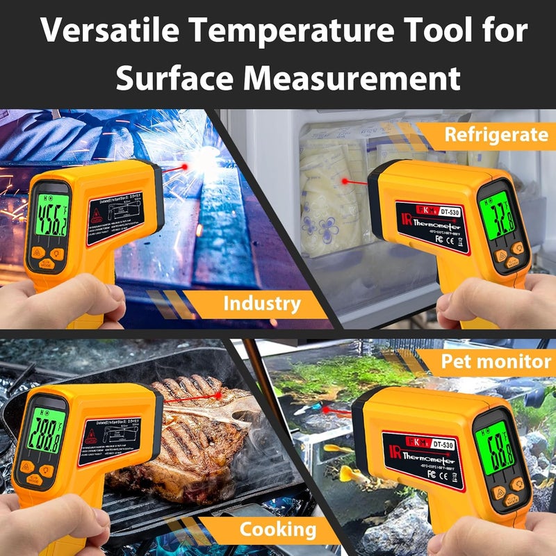 FKM Infrared Thermometer Gun Non-Contact Laser Temperature Gun,-58°F~986°F,AdjustableEmissivity,Digital IR Thermometer Gun for Cooking,Griddle,Pizza Oven,BBQ,HVAC,Automotive,Industrial,Not for Human - Image 4